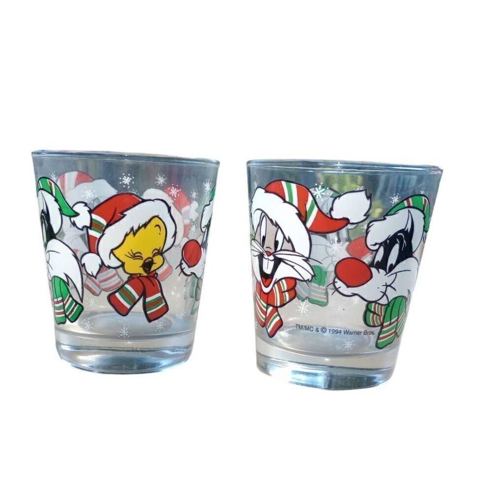 Vintage Looney tunes, glasses, Christmas, anchor Hocking